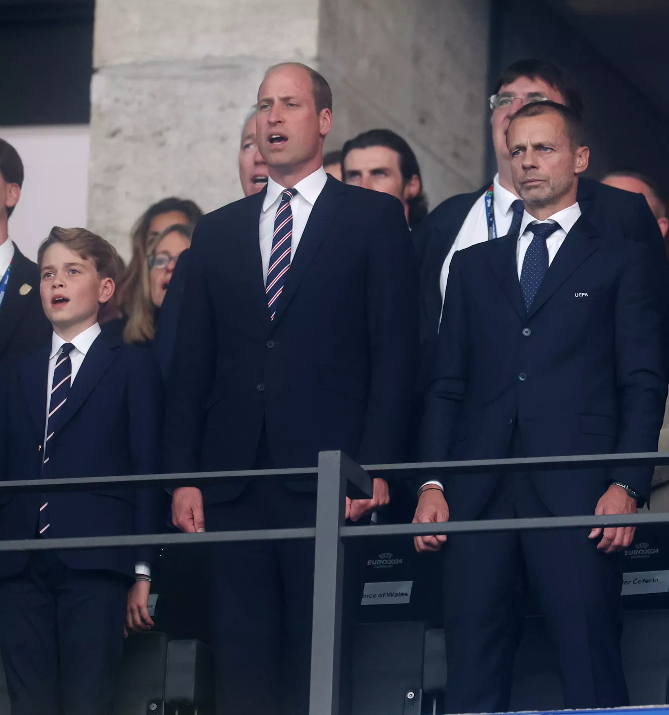 Prince George, Prince William, Prince of Wales sing the national anthem