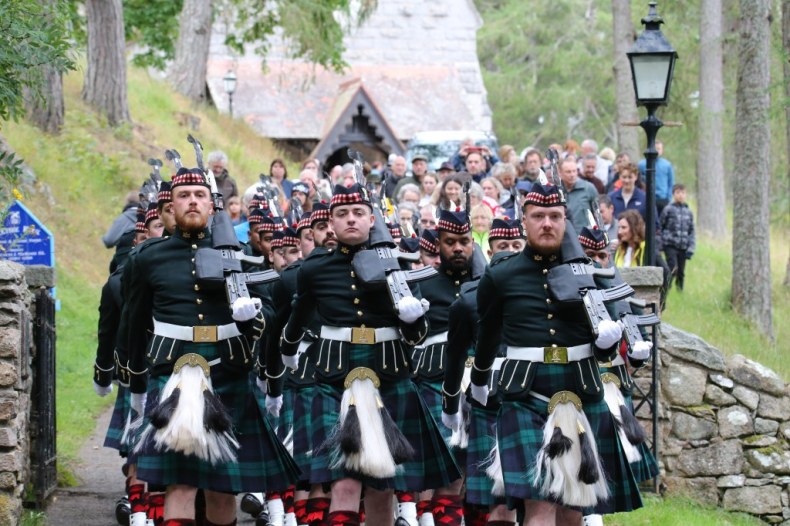 Soldiers from Balaklava Company, 5th Battalion Royal Regiment of Scotland, formed a guard of honour at Crathie Kirk church on Sunday.