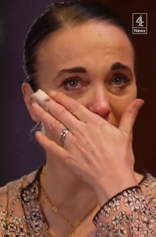 The Sherlock actress breaks down in tears during the sit-down